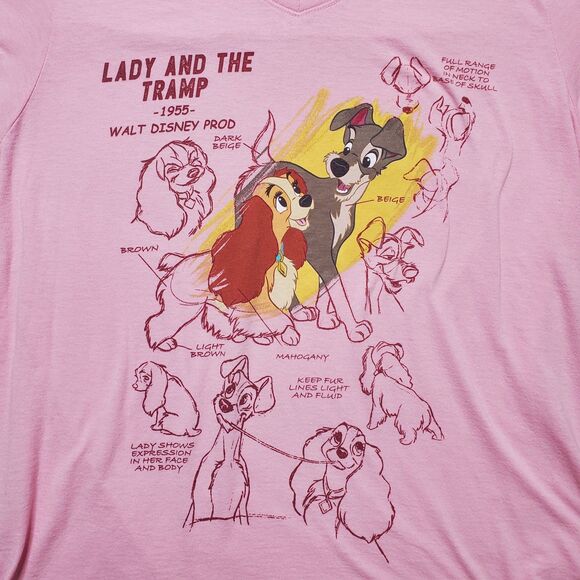 Disney Parks Lady and the Tramp Pink Short Sleeve V-Neck Shirt Women's XL - Picture 2 of 6